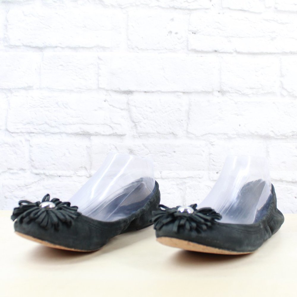 COACH Black Leather Floral Patch Slip On Ballet Flats Shoes Size 8 B - Picture 2 of 9